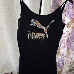 Puma Black Tank with Floral Puma Logo